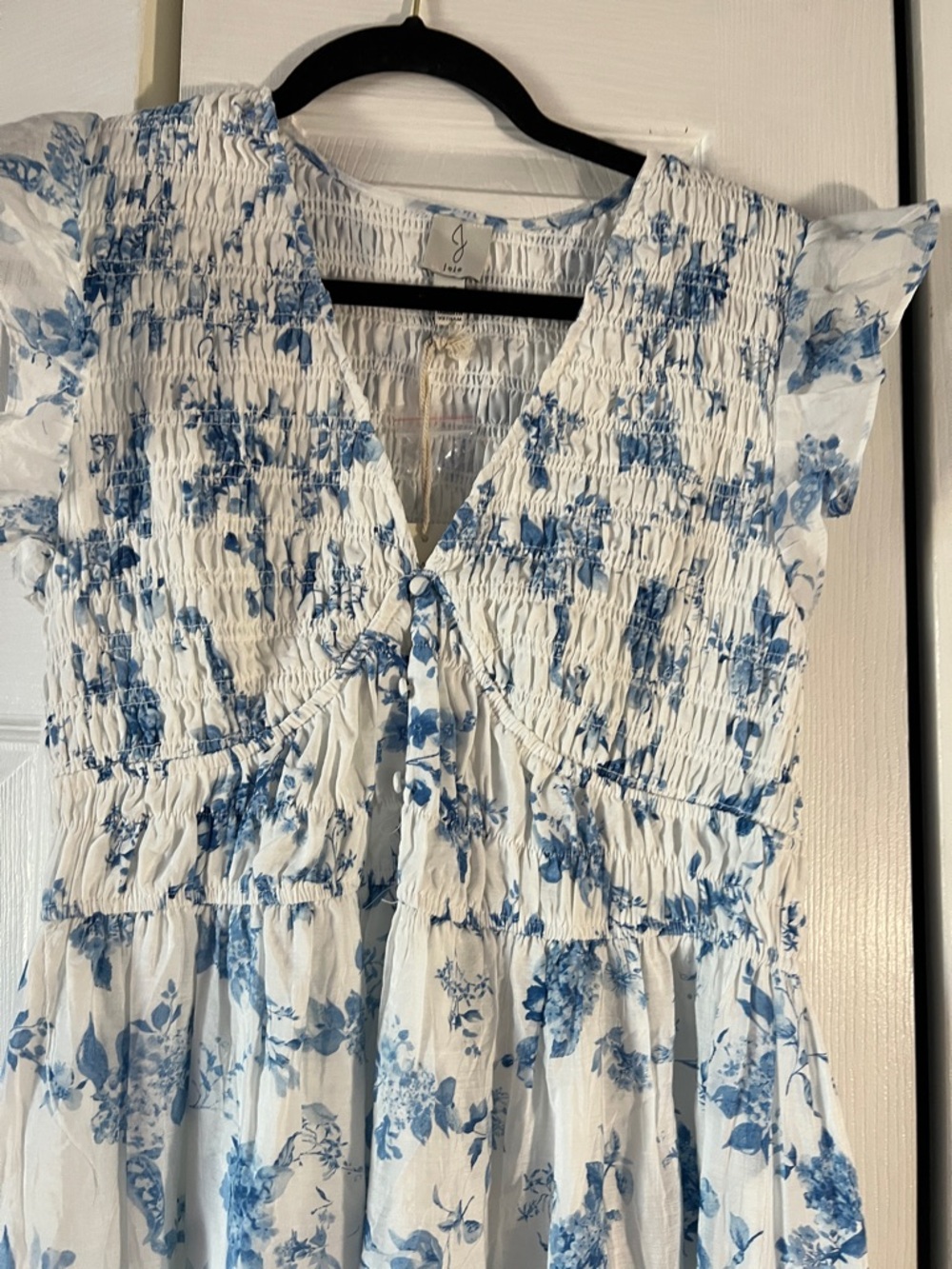 Joie White Maxi Dress with Blue Floral Print - Picture 3 of 12